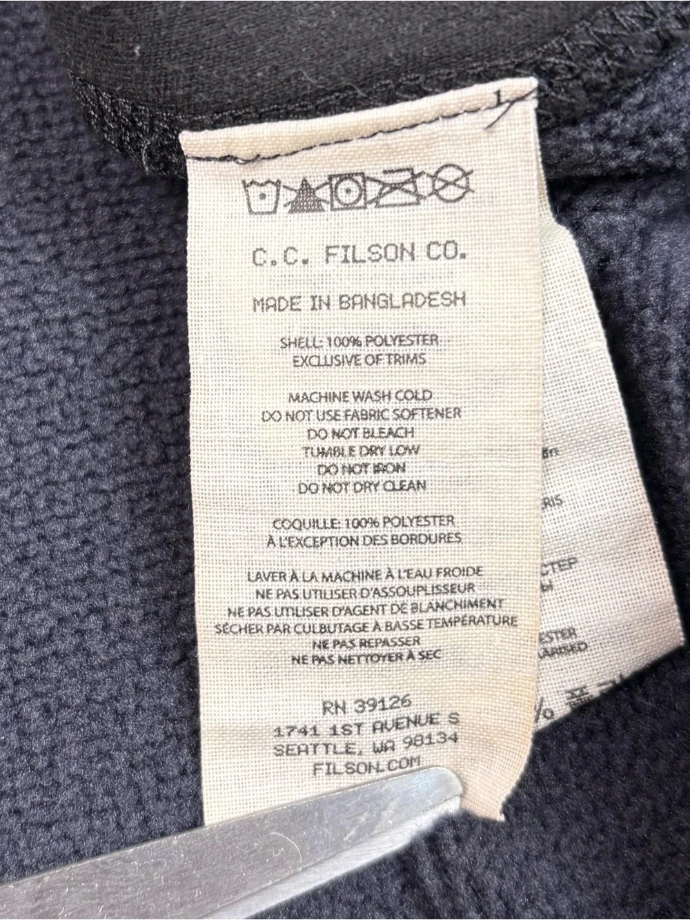 C.C. Filson Ridgeway Fleece Vest Men's Size L Full Zip Outdoor Sweater Large